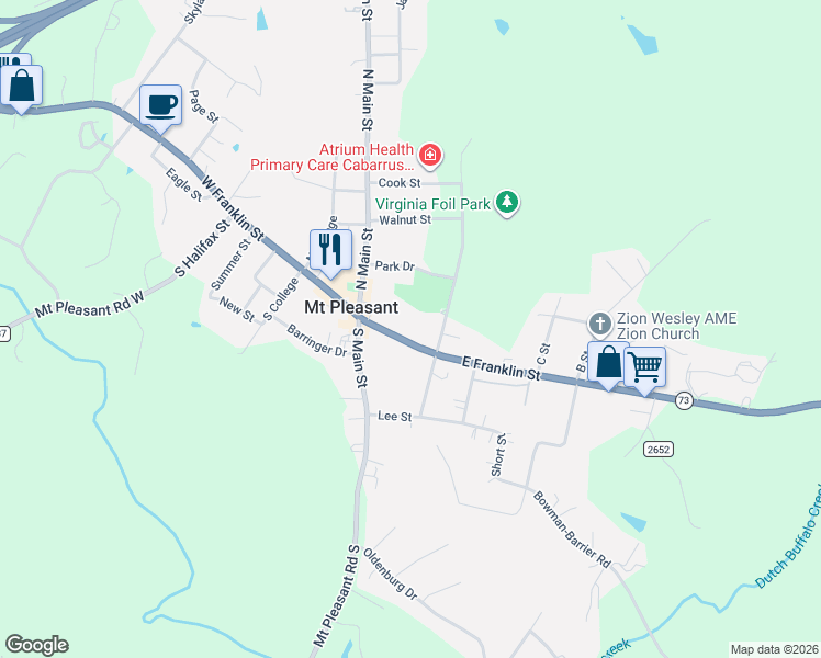 map of restaurants, bars, coffee shops, grocery stores, and more near 8547 East Franklin Street in Mount Pleasant