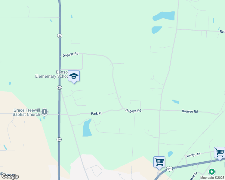 map of restaurants, bars, coffee shops, grocery stores, and more near 546 Dogeye Road in Benson