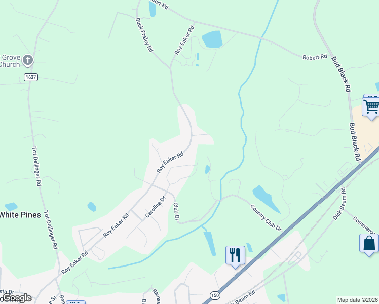 map of restaurants, bars, coffee shops, grocery stores, and more near 452 Roy Eaker Road in Cherryville