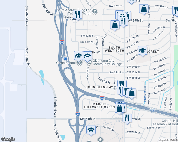 map of restaurants, bars, coffee shops, grocery stores, and more near 3137 Southwest 65th Place in Oklahoma City