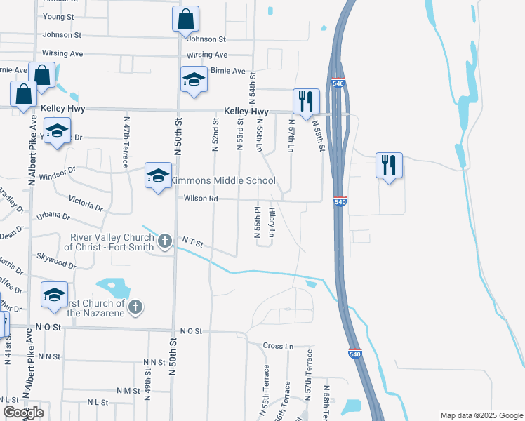 map of restaurants, bars, coffee shops, grocery stores, and more near 2008 North 55th Place in Fort Smith