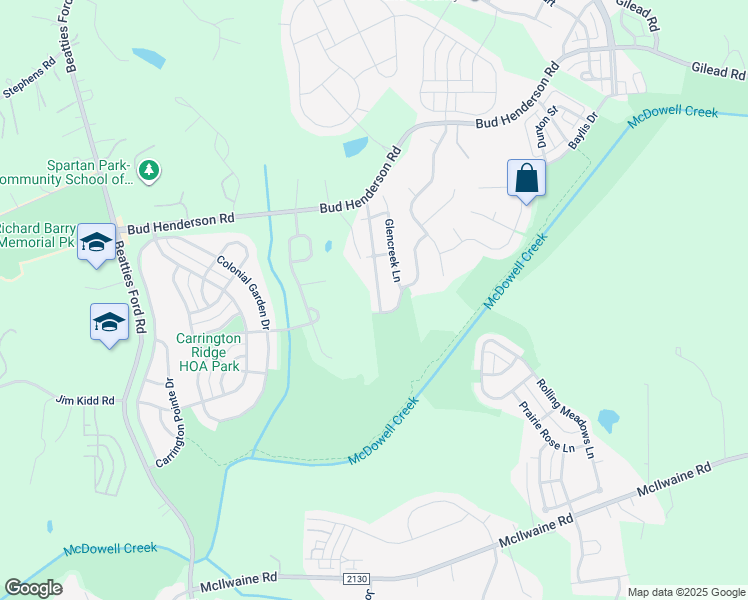 map of restaurants, bars, coffee shops, grocery stores, and more near 13413 Glenwyck Lane in Huntersville