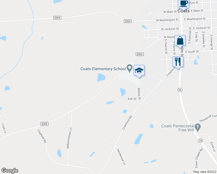 map of restaurants, bars, coffee shops, grocery stores, and more near 765 Brick Mill Road in Coats