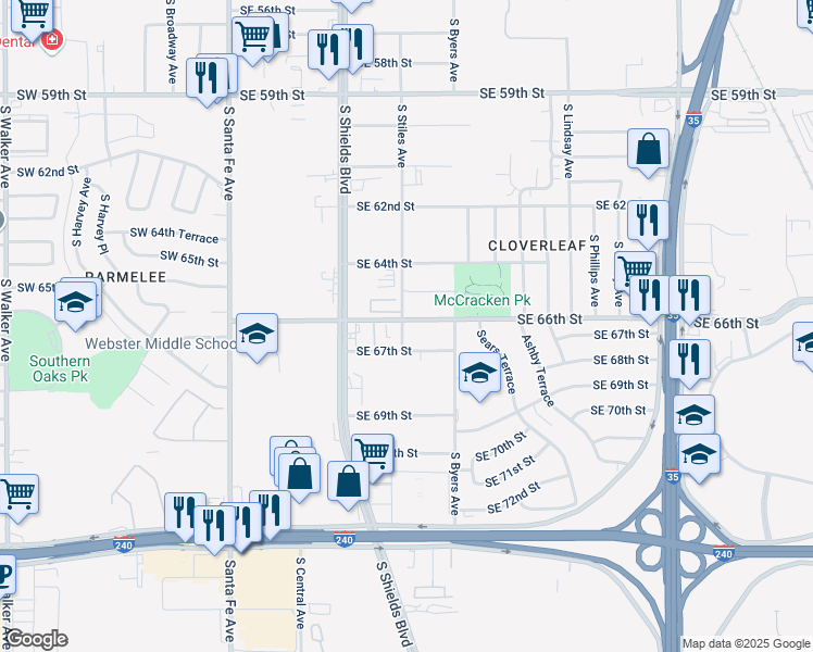 map of restaurants, bars, coffee shops, grocery stores, and more near 300 Southeast 66th Street in Oklahoma City