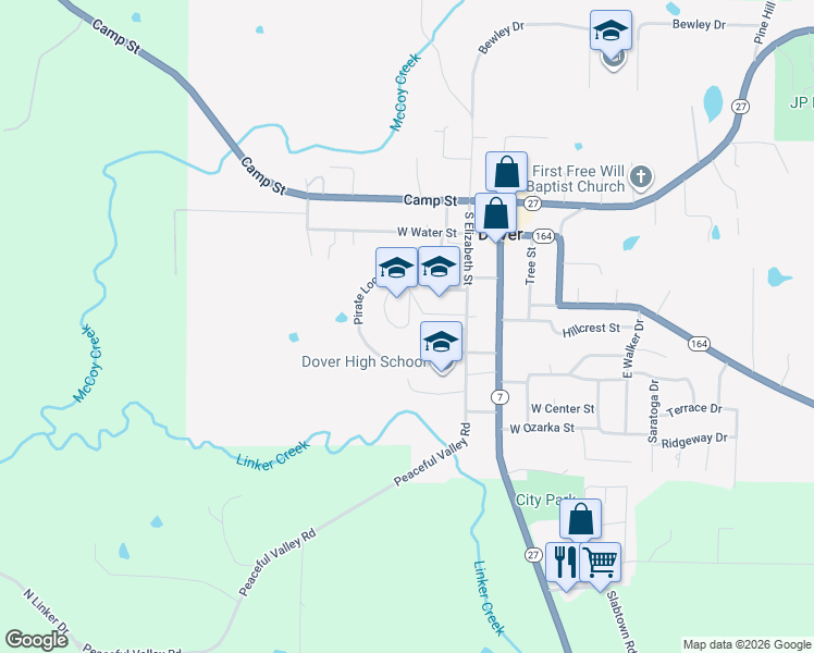 map of restaurants, bars, coffee shops, grocery stores, and more near 203 College Street in Dover