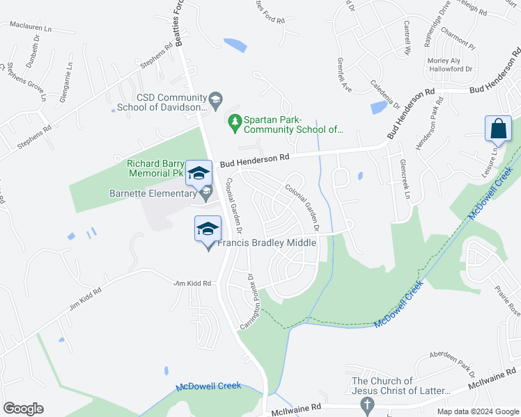 map of restaurants, bars, coffee shops, grocery stores, and more near 13322 Chelsea Ridge Lane in Huntersville