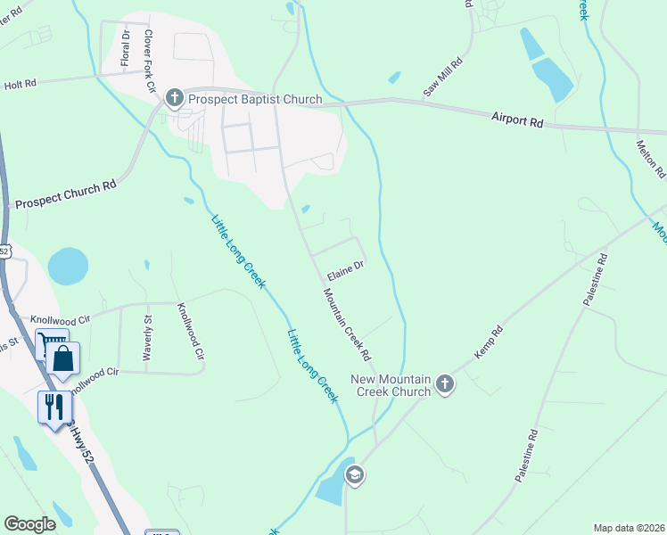 map of restaurants, bars, coffee shops, grocery stores, and more near 1614 Mountain Creek Road in Albemarle