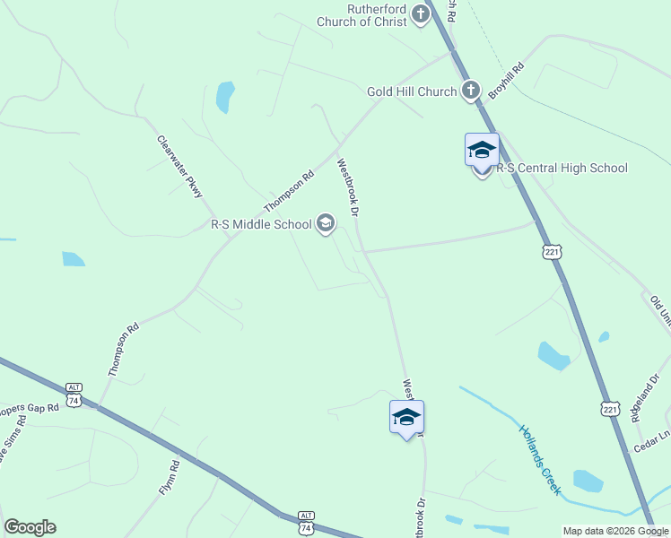 map of restaurants, bars, coffee shops, grocery stores, and more near 564 Thompson Road in Rutherfordton