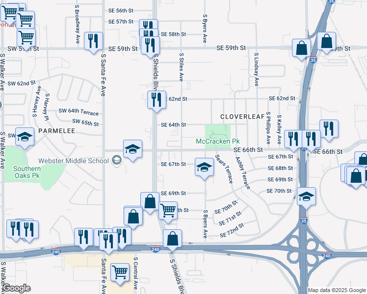 map of restaurants, bars, coffee shops, grocery stores, and more near 300 Southeast 66th Street in Oklahoma City