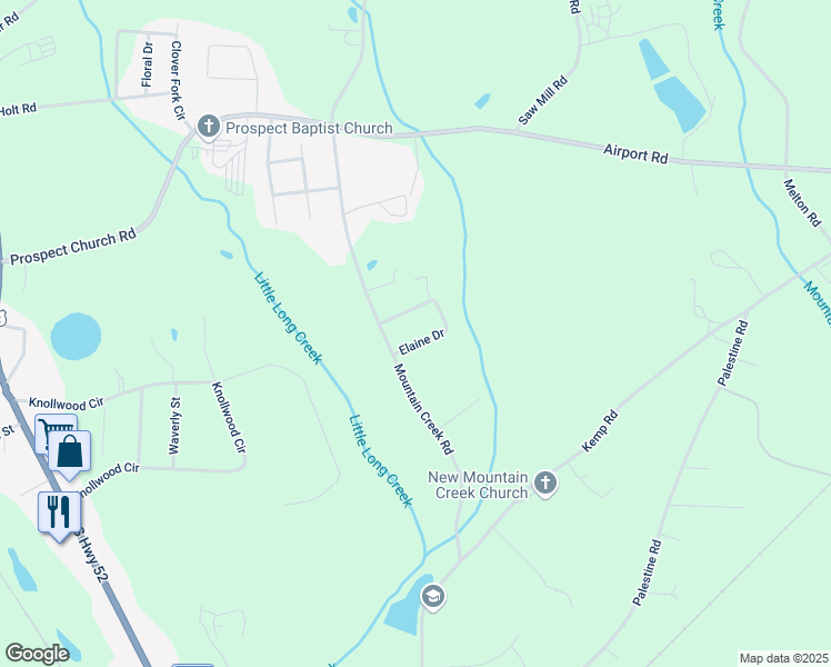 map of restaurants, bars, coffee shops, grocery stores, and more near 1614 Mountain Creek Road in Albemarle