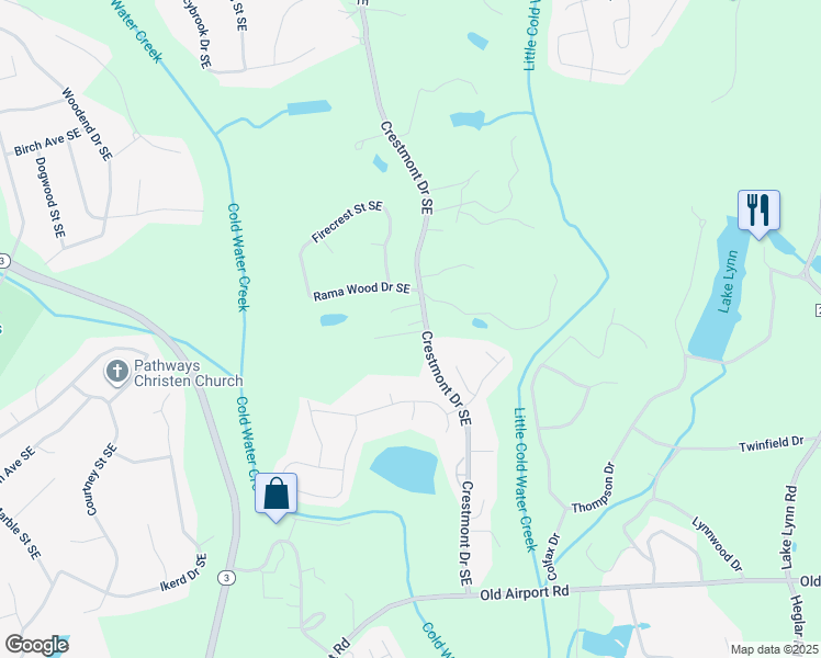 map of restaurants, bars, coffee shops, grocery stores, and more near 854 Crestmont Drive Southeast in Concord