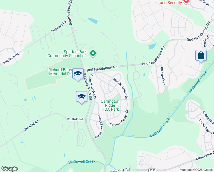 map of restaurants, bars, coffee shops, grocery stores, and more near 13323 Waverton Lane in Huntersville