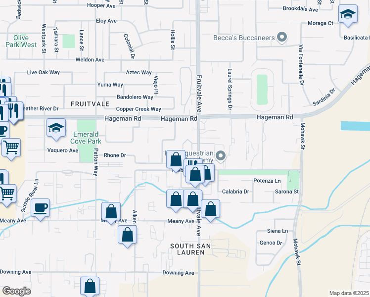 map of restaurants, bars, coffee shops, grocery stores, and more near 4301 Fruitvale Avenue in Bakersfield