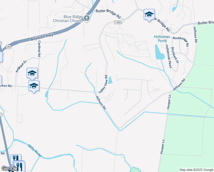 map of restaurants, bars, coffee shops, grocery stores, and more near 108 Valley View Road in Mills River