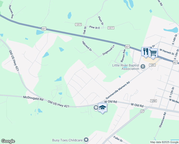 map of restaurants, bars, coffee shops, grocery stores, and more near in Lillington