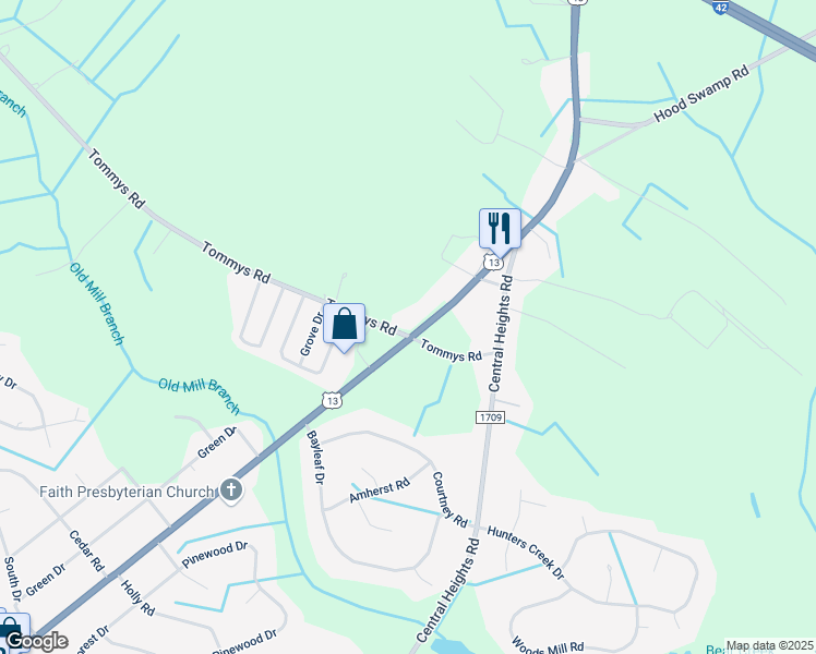 map of restaurants, bars, coffee shops, grocery stores, and more near 2325 N Us 13 Hy in Goldsboro