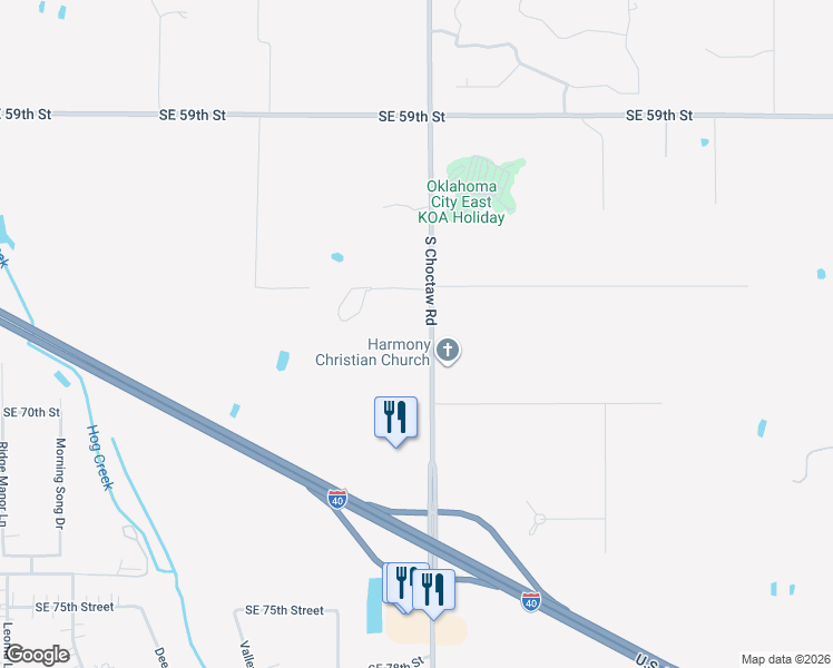 map of restaurants, bars, coffee shops, grocery stores, and more near 6501 South Choctaw Road in Choctaw