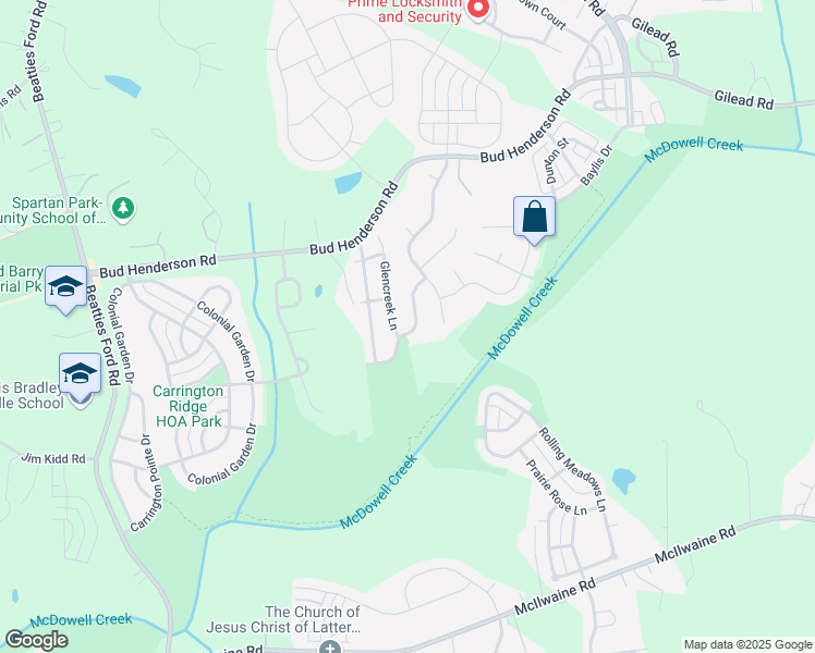 map of restaurants, bars, coffee shops, grocery stores, and more near 7503 Lullwater Cove in Huntersville
