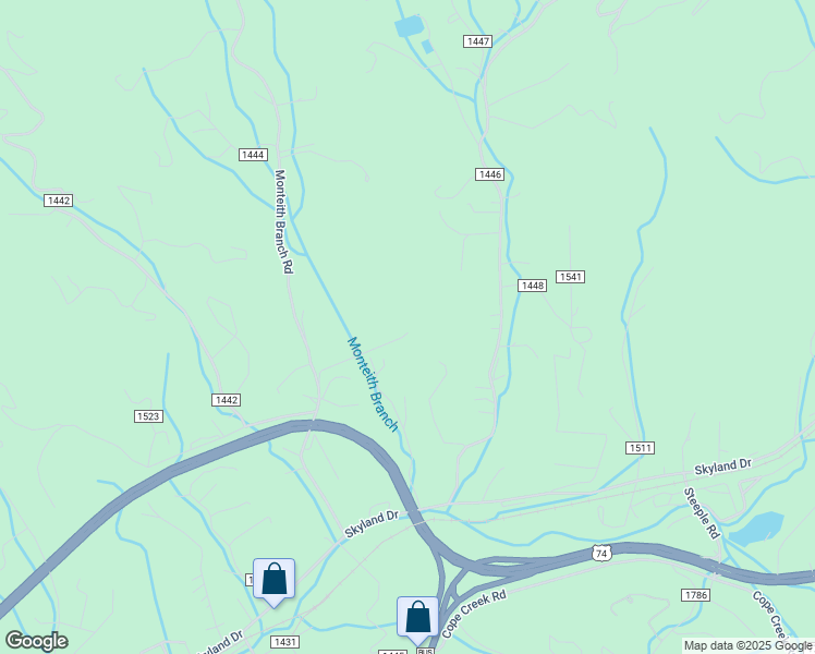 map of restaurants, bars, coffee shops, grocery stores, and more near 259 Goondock Drive in Sylva
