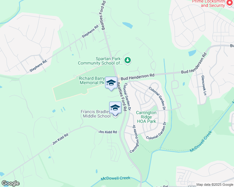 map of restaurants, bars, coffee shops, grocery stores, and more near 13659 Beatties Ford Road in Huntersville