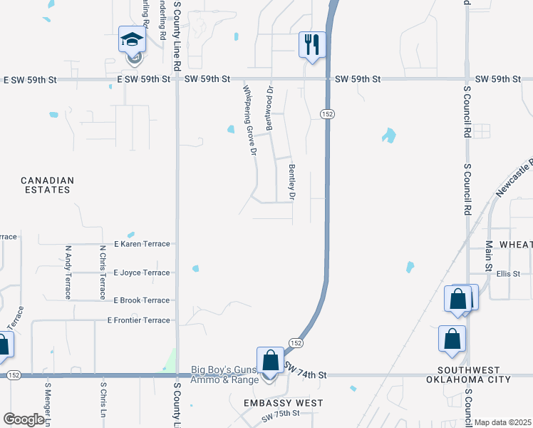 map of restaurants, bars, coffee shops, grocery stores, and more near 8712 Southwest 65th Street in Oklahoma City