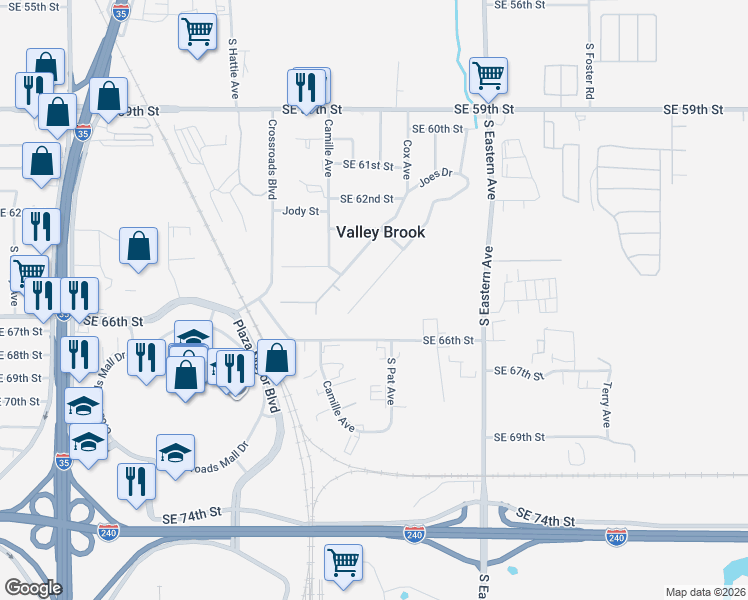 map of restaurants, bars, coffee shops, grocery stores, and more near 6515 Anderson Drive in Oklahoma City