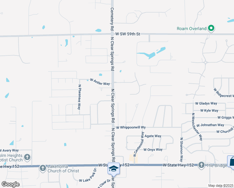 map of restaurants, bars, coffee shops, grocery stores, and more near 850 North Clear Springs Road in Mustang