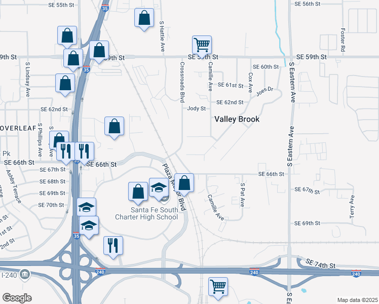 map of restaurants, bars, coffee shops, grocery stores, and more near 1505 Southeast 65th Street in Oklahoma City