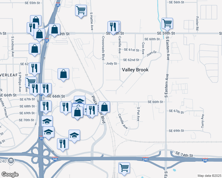 map of restaurants, bars, coffee shops, grocery stores, and more near 1511 Southeast 65th Street in Oklahoma City