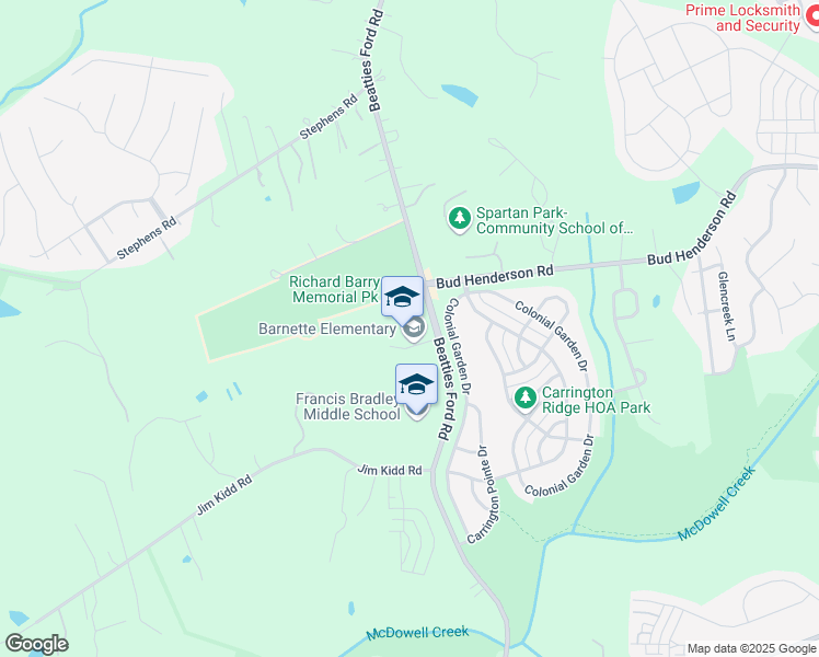 map of restaurants, bars, coffee shops, grocery stores, and more near 13659 Beatties Ford Road in Huntersville