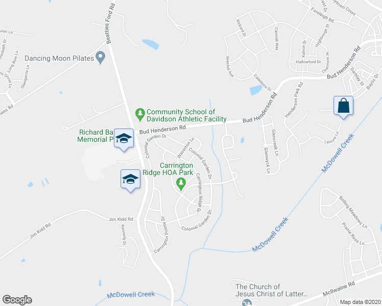 map of restaurants, bars, coffee shops, grocery stores, and more near 6118 Colonial Garden Drive in Huntersville