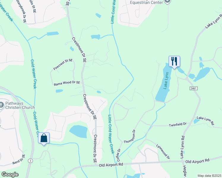map of restaurants, bars, coffee shops, grocery stores, and more near 847 Crestmont Drive Southeast in Concord