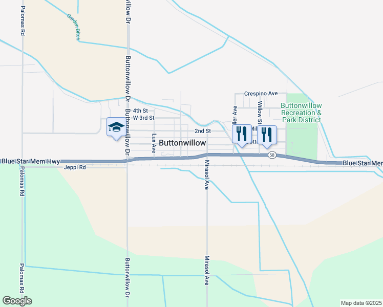 map of restaurants, bars, coffee shops, grocery stores, and more near in Buttonwillow