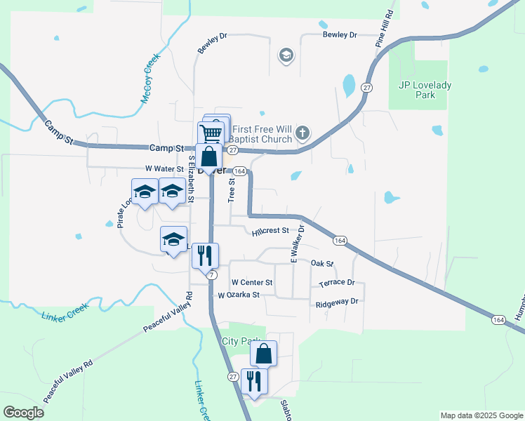 map of restaurants, bars, coffee shops, grocery stores, and more near 358 Arkansas 164 in Dover