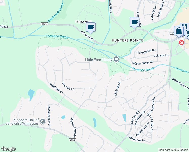 map of restaurants, bars, coffee shops, grocery stores, and more near 9135 Agnes Park Lane in Huntersville