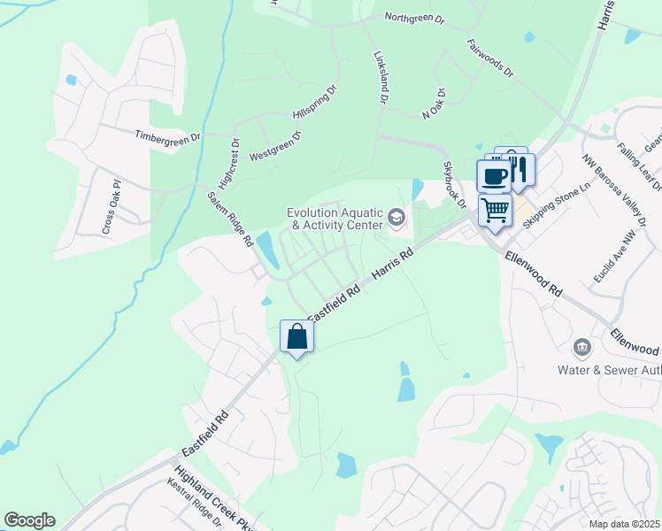 map of restaurants, bars, coffee shops, grocery stores, and more near 9817 Skybluff Circle in Huntersville