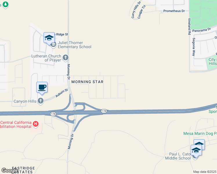 map of restaurants, bars, coffee shops, grocery stores, and more near 5024 Anaconda Avenue in Bakersfield