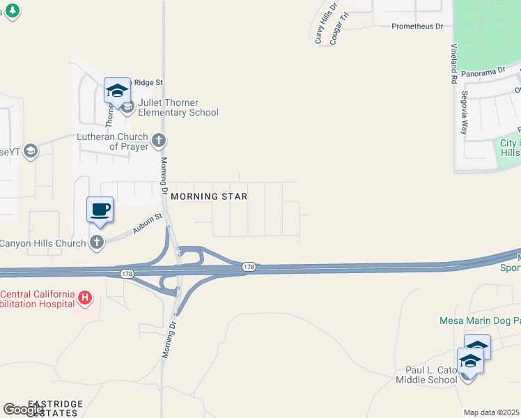 map of restaurants, bars, coffee shops, grocery stores, and more near 5024 Anaconda Avenue in Bakersfield