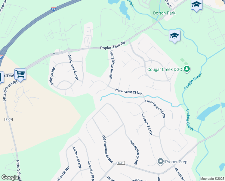 map of restaurants, bars, coffee shops, grocery stores, and more near 5950 Havencrest Court Northwest in Concord