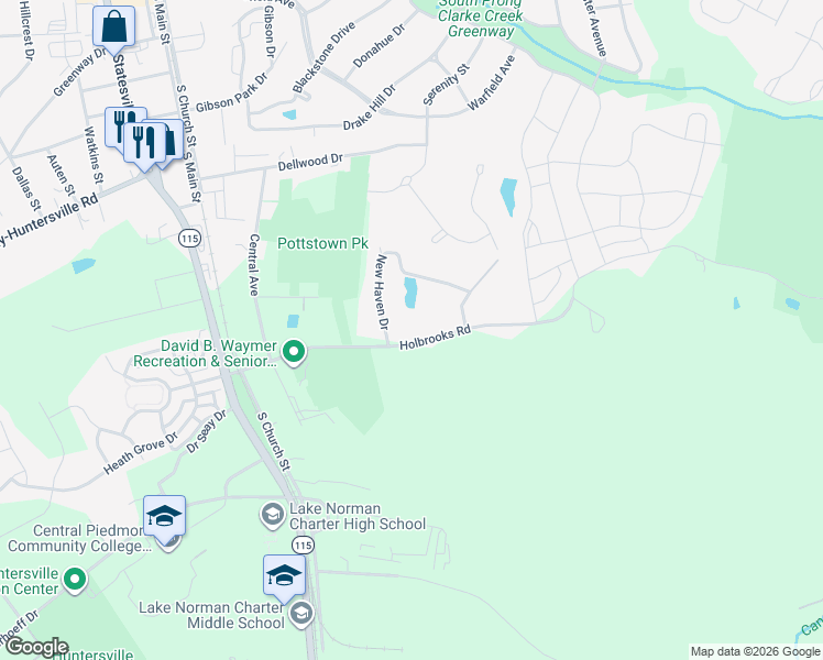 map of restaurants, bars, coffee shops, grocery stores, and more near in Huntersville