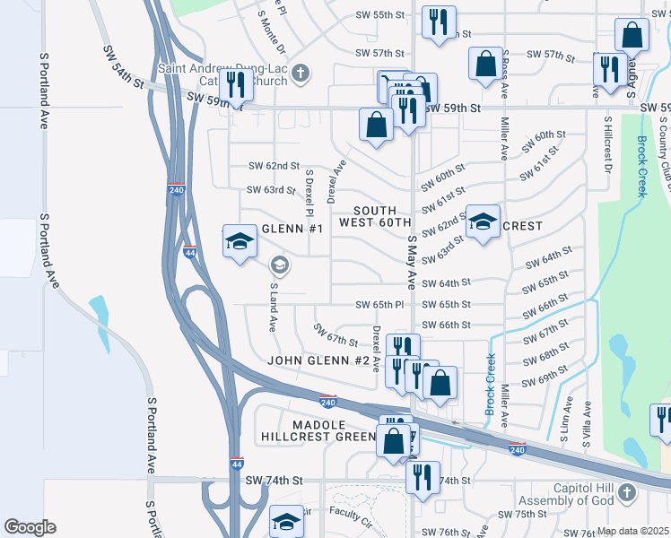 map of restaurants, bars, coffee shops, grocery stores, and more near 3056 Southwest 64th Terrace in Oklahoma City
