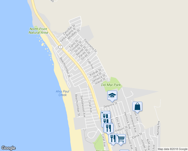 map of restaurants, bars, coffee shops, grocery stores, and more near 371 Java Street in Morro Bay