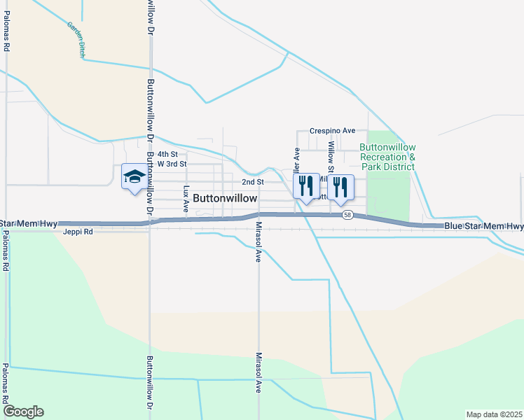 map of restaurants, bars, coffee shops, grocery stores, and more near 210 California 58 in Buttonwillow