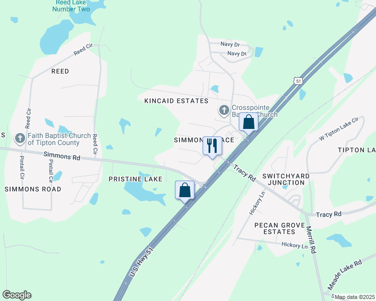 map of restaurants, bars, coffee shops, grocery stores, and more near 181 Hackberry Cove in Munford