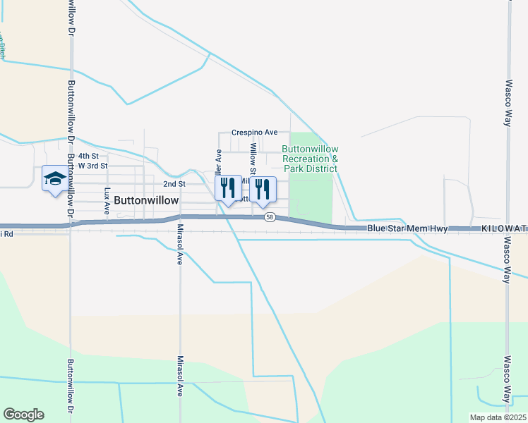 map of restaurants, bars, coffee shops, grocery stores, and more near 428 McKittrick Highway in Buttonwillow