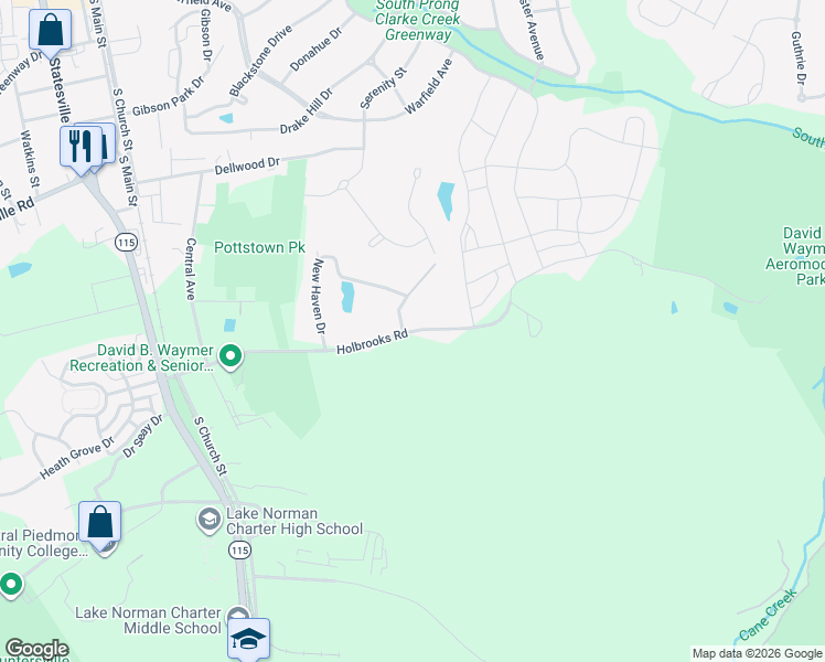 map of restaurants, bars, coffee shops, grocery stores, and more near 14521 Holbrooks Road in Huntersville