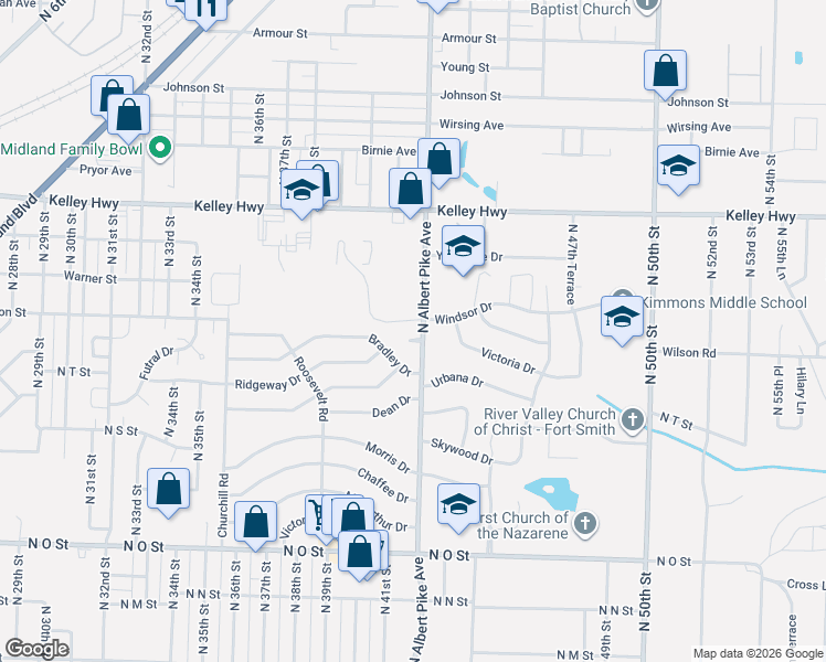 map of restaurants, bars, coffee shops, grocery stores, and more near 4101 West Albert Pike Avenue in Fort Smith