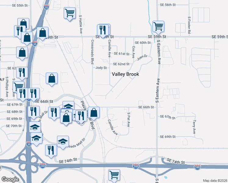 map of restaurants, bars, coffee shops, grocery stores, and more near 6506 Cox Avenue in Oklahoma City