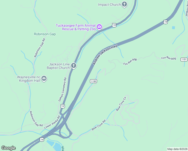 map of restaurants, bars, coffee shops, grocery stores, and more near 95 Brendle Road in Bryson City