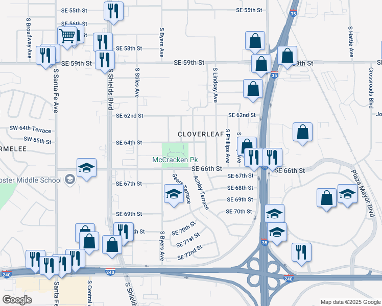 map of restaurants, bars, coffee shops, grocery stores, and more near 6601 Ashby Terrace in Oklahoma City